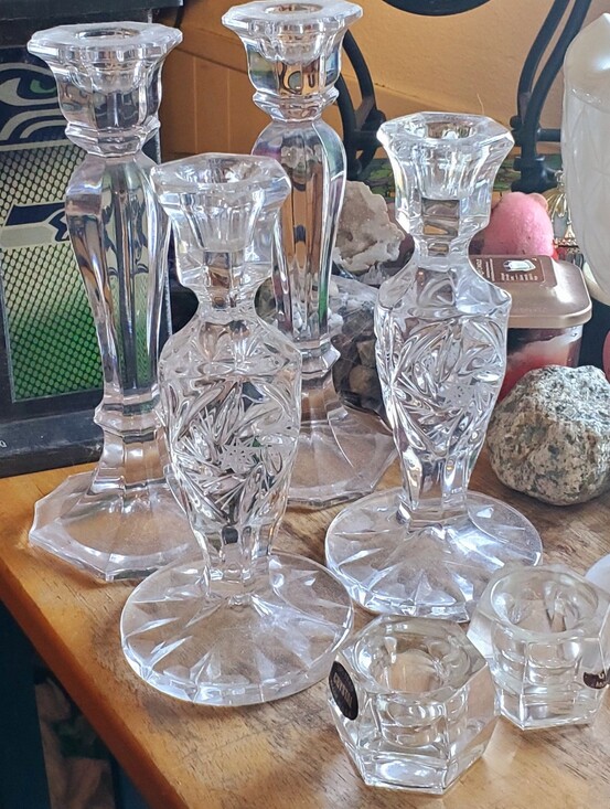 Genuine Vintage Lead-Crystal  Candlestick Set Of 3 Pairs